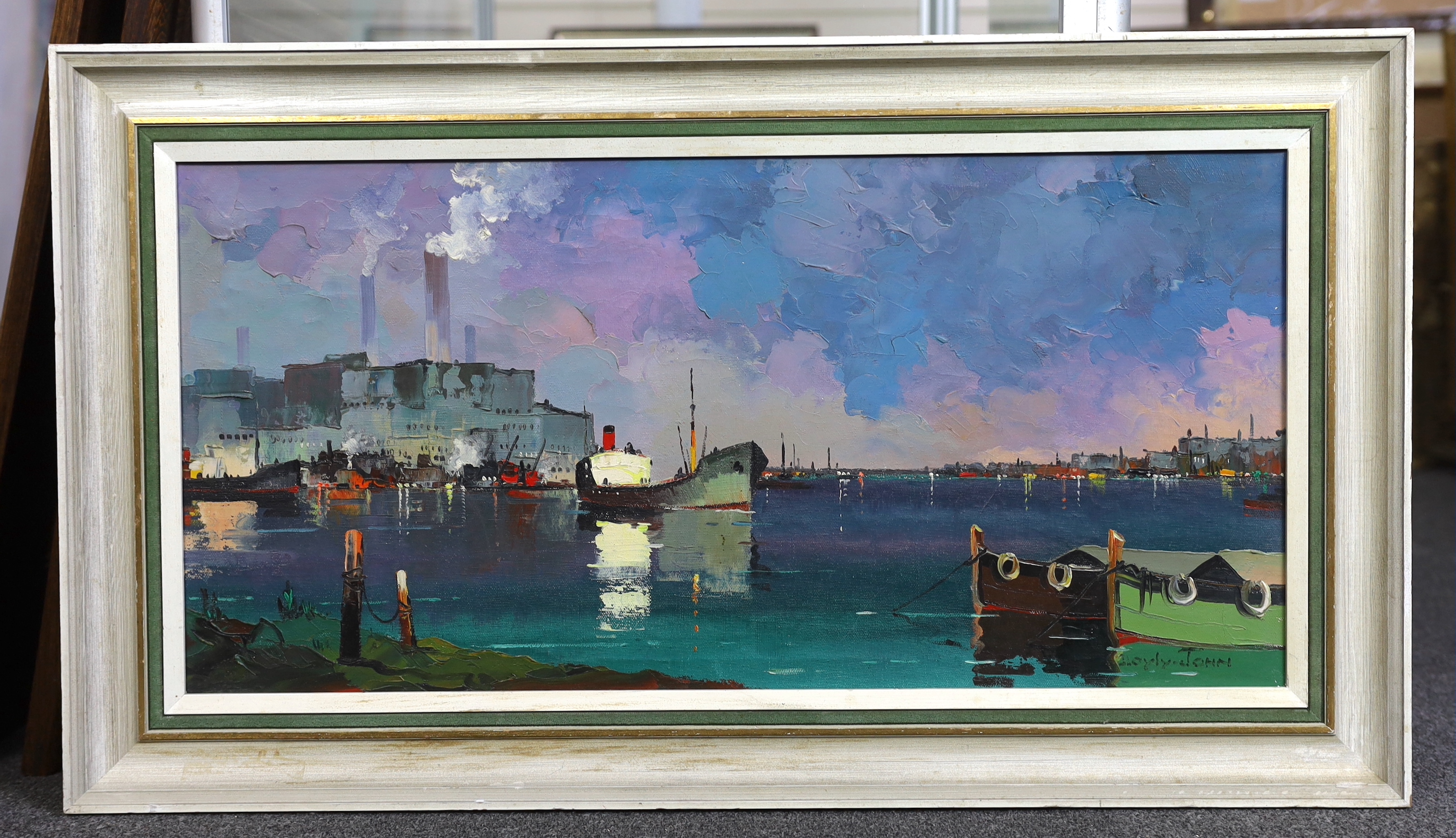 Cecil Rochfort D'Oyly John (English, 1906-1993), 'Shoreham Harbour, Sussex', oil on canvas, 35 x 71cm